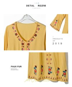 マキシ | ロングワンピース ロング丈 刺繍 ワンピ 民族風 エスニック風 長袖 ゆったり 体型カバー シンプル ナチュラル 花柄 旅行 着痩せ 綿麻 お出かけ　 リゾート