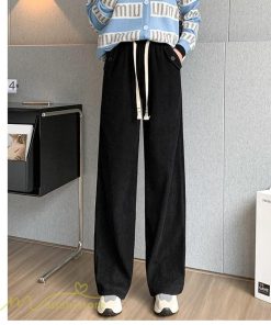 ワイドパンツ | パンツ レディース 秋 冬 新作 カジュアルパンツ 無地 ロングパンツ ポケット コーデュロイパンツ 秋冬コーデ ウエストゴム スウェットパンツ