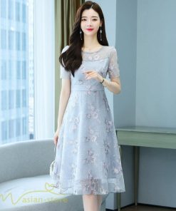 ミディアム | ワンピース エレガント レディース 膝丈 カジュアルワンピース 春 サマーワンピース 夏 新作 半袖 きれいめ グレー カジュアル 大きいサイズ お出かけ 花柄