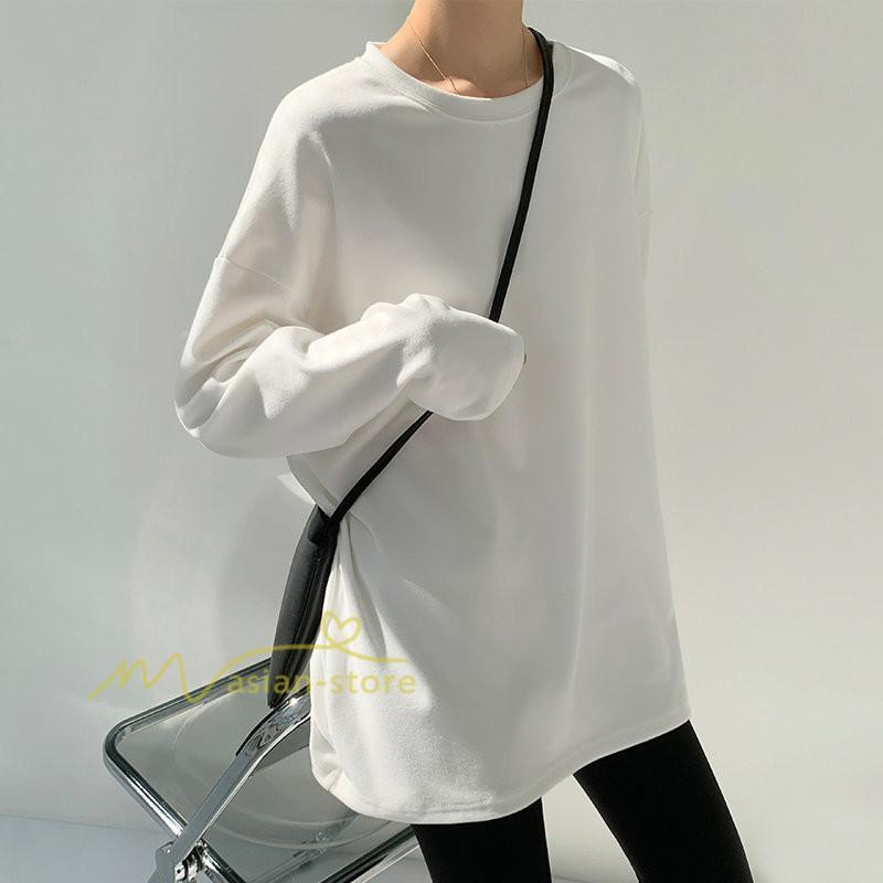 tシャツ・カットソー | 長袖tシャツ レディース クルーネック 長袖 Tシャツ ロングTシャツ 20代30代40代50代 ゆったり 体型カバー 通勤通学 お出かけ カジュアル インナー 快適 着痩せ