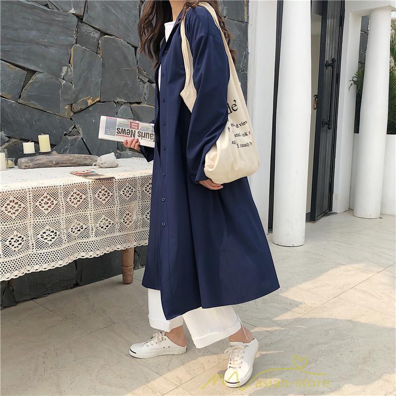 シャツワンピース | 長袖ワンピース 羽織り ワンピース ライトジャケット 膝下丈 無地 カワイイ ロングシャツ ゆったり カジュアルシャツ 20代30代 体型カバー