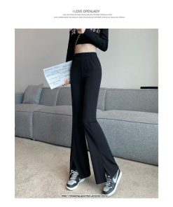 チノ・テーパード・ジョガー・スキニーパン | パンツ レディース フレアパンツ ロングパンツ 千鳥格柄 ブラック スリット カジュアル ハイウエスト お出かけ かわいい スキニーパンツ トレンド おしゃれ