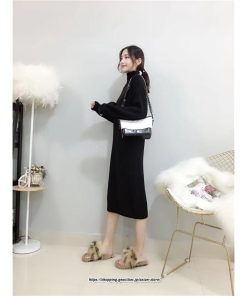 マキシ | ニットワンピース レディース 40代 秋冬 長袖ワンピース無地 ハイネック ニットワンピース ロング丈 スカート オシャレゆったりセーター ニットインナー