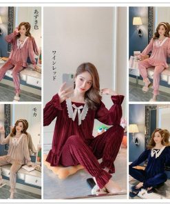 セットアップ | 部屋着 可愛い レディース パジャマ ベロア 長袖秋冬 寝巻き ゆったり ルームウェア ナイトウェア 上下セット