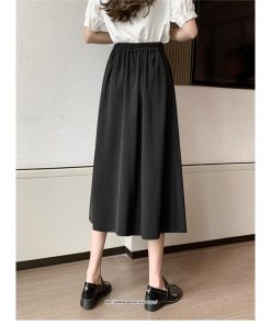 スカート | ロングAラインミモレ丈 フリル高見え ハイウエスト 秋冬 無地 ゆったり キレイめ 通勤 お出かけ デート 通学 着痩せ