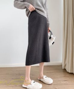 スカート | マタニティ秋 冬 レディース ニット妊婦服 産前 産後 着痩せ 裾口スリット 上品 マタニティウェア きれいめ ウエスト調整 コーデ