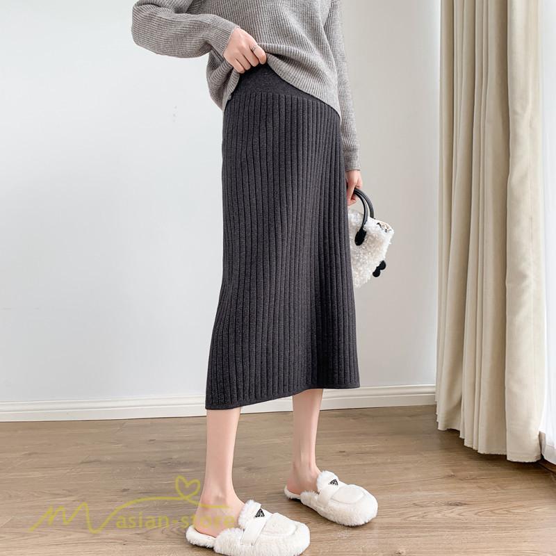 スカート | マタニティ秋 冬 レディース ニット妊婦服 産前 産後 着痩せ 裾口スリット 上品 マタニティウェア きれいめ ウエスト調整 コーデ