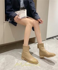 ショートブーツ | ブーツ レディース グランドトゥ 痛くない 歩きやすい 疲れない 滑りにくい 履きやすい ブラック オフホワイト カーキ ブラウン 22.5cm-25cm 黒