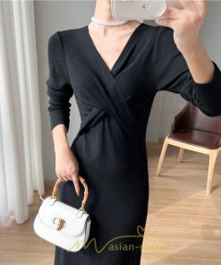 ニットワンピース | 二ットワンピース レディース ニットワンピ Vネック 長袖 トップス チュニック ロング丈 ミモレ丈 着痩せ 秋 冬 コーデ 20代30代40代 フェミニン 上品 大人