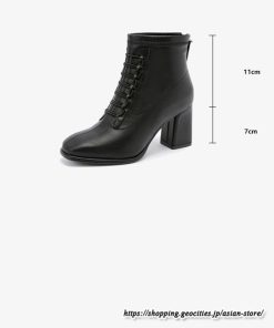 ショートブーツ | レディース 春秋ブーツ スクエアトゥ ブーツ チャンキーヒール 太ヒール 後ろファスナー 靴 シューズ 通学通勤 ミドルヒール 黒ブーツ 大人
