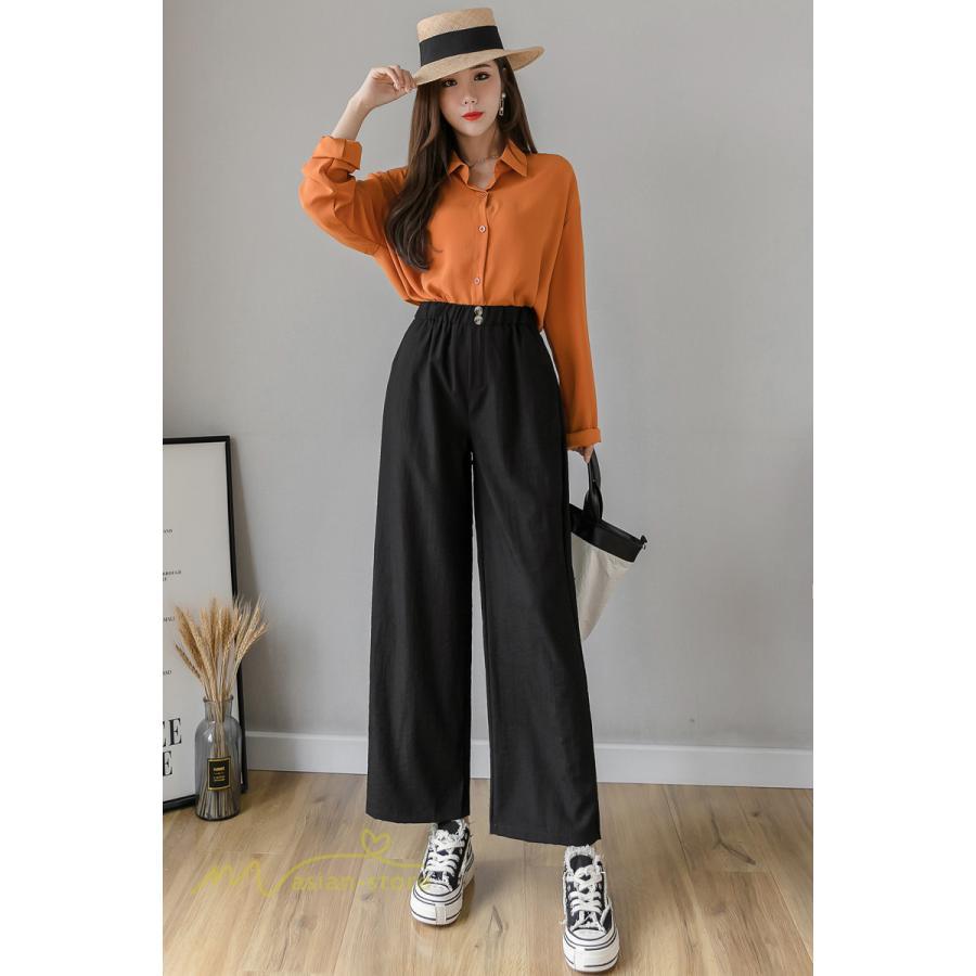 ワイドパンツ | ガウチョパンツ ゆったり ロングパンツ ハイウエストパンツ ウエストゴム カジュアルパンツ 無地 体型カバー レディース おしゃれ 通勤通学