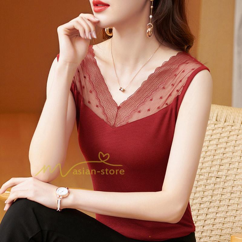 キャミソール タンクトップ | タンクトップ レディース 春夏 インナー トップス ノースリーブ Vネック Vネックタンク レース付き カシュクール 上品 お出かけ 20代30代40代50代 快適 ママ