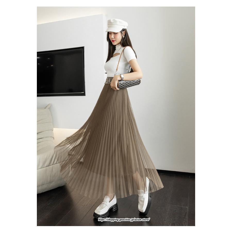 スカート | レディース 春秋 チュール美脚 プリーツロングAライン 体型カバー ボトムス おしゃれ 大人 通勤 お出かけ オシャレ