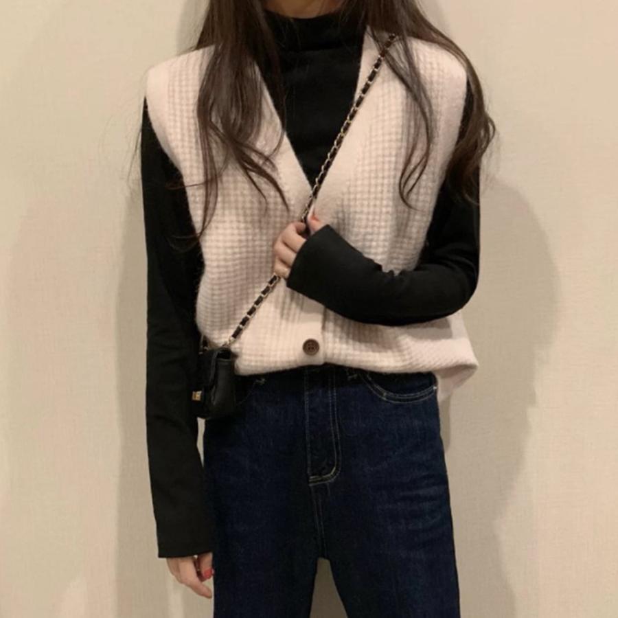 ニット・セーター | ジレ 開襟セーター ニットトップス おしゃれ Vネック 秋冬 ノースリーブ ニットベスト 袖なし 重ね着 レディース