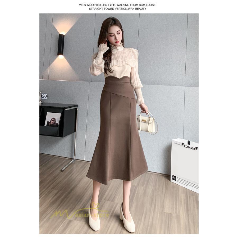 スカート | レディース フィッシュテール秋冬コーデ フレア AラインOL ビジネス カジュアル 大きいサイズ XL 20代 ラシャ 40代 上品 30代