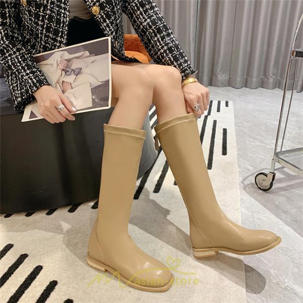 ロングブーツ | レディース ロング丈 太ヒール スクエアトゥ トレンド PU 黒 シンプル コスプレ 美脚 おしゃれ 歩きやすい 履きやすい 滑にくい かわいい