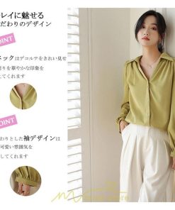 シャツ・ブラウス | ブラウス レディース シャツ トップス Vネック 長袖シャツ 無地 オフィス カジュアル おしゃれ 秋 冬 コーデ 高級感 シフォン エレガント 緑 白 通勤