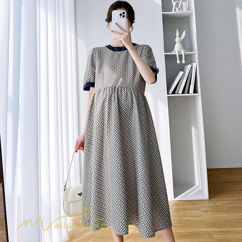 ワンピース | マタニティレディース マタニティウェア 夏 韓国風 Aライン 半袖 柄 産前 マタニティ サマー送料無料 膝丈 お出かけ 大きいサイズ 上品