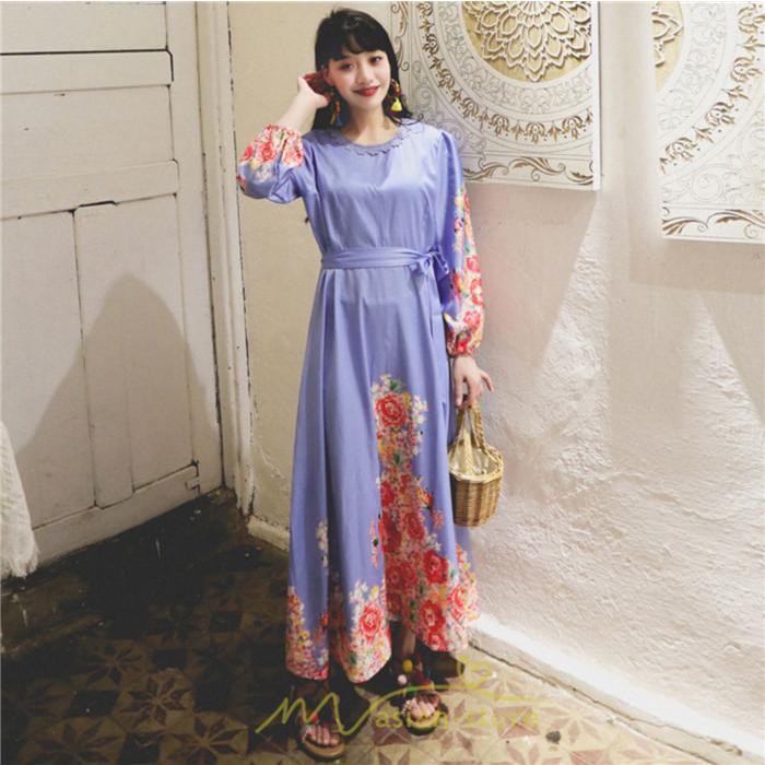 マキシ | ワンピース 長袖 夏 秋 レディース シフォン きれいめ ロング リゾート 体型カバー イベント デート 女子会 エスニック風 旅行 楽ちん 外出 ジャーニー