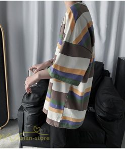 Tシャツ | カットソー メンズ ストライプ カジュアルクルーネック 5分袖 ワイドトップス メンズスタイル カッコウイイ 夏服 上品 日常感
