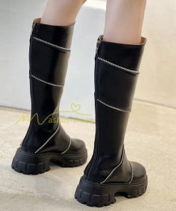 ロングブーツ | レディース ブーツ 秋冬 シューズ 靴 太ヒール チャンキーヒール 合皮ブーツ PUブーツ ロング靴 COS コスプレ 大人 後ろファスナー くつ