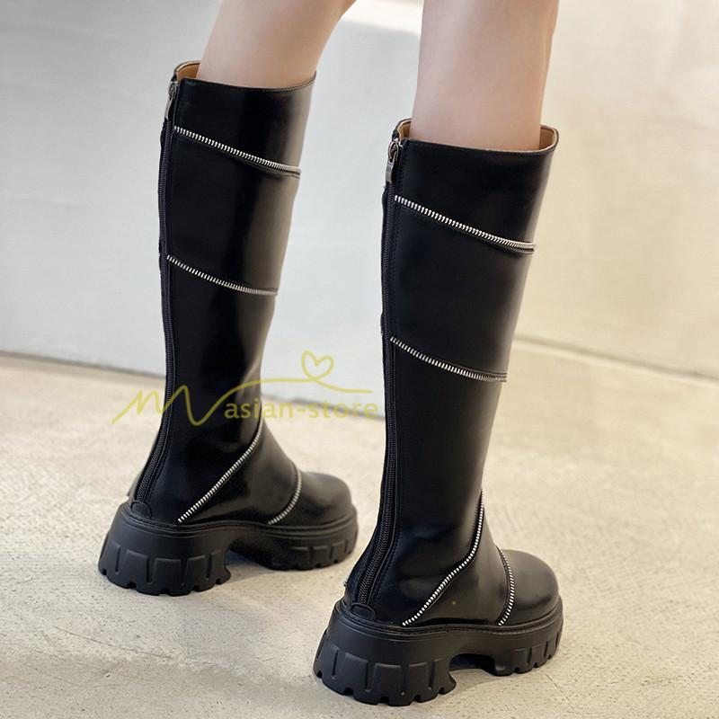 ロングブーツ | レディース ブーツ 秋冬 シューズ 靴 太ヒール チャンキーヒール 合皮ブーツ PUブーツ ロング靴 COS コスプレ 大人 後ろファスナー くつ
