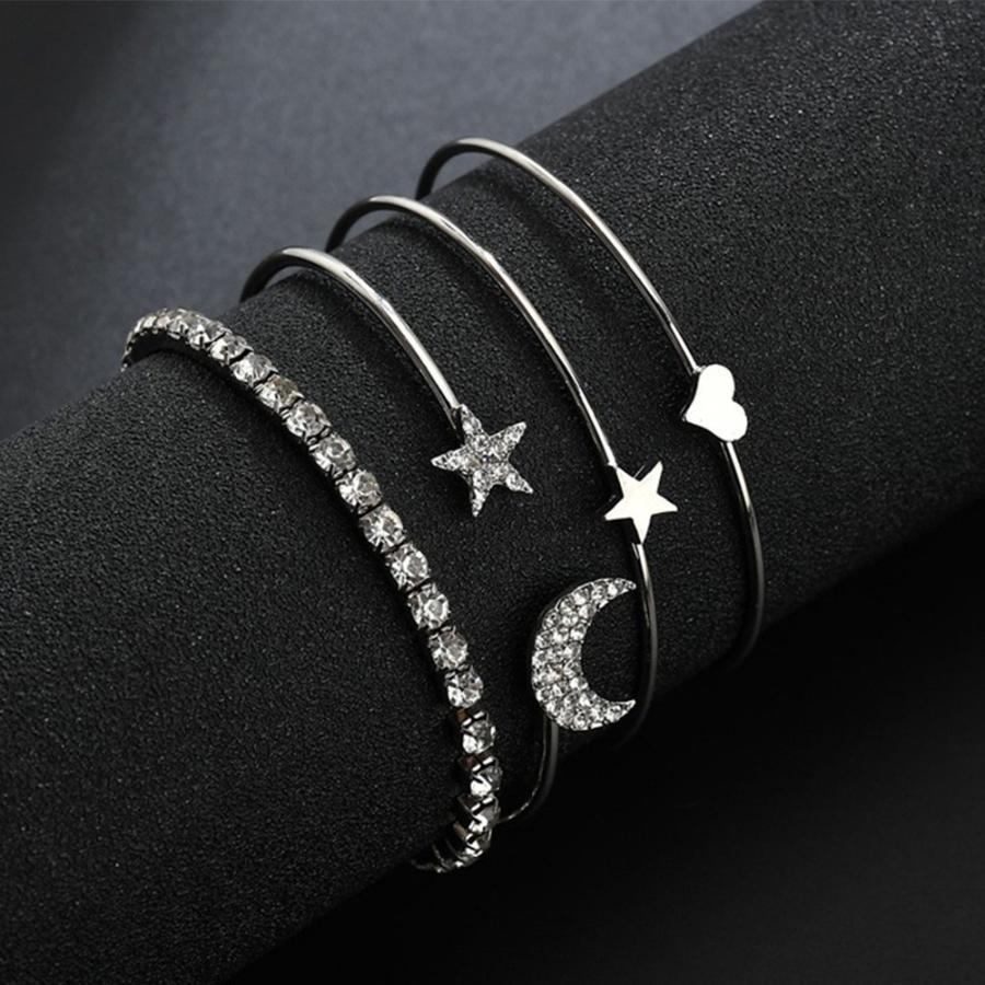 その他アクセサリー | 4点セット 星 カフブレスレット モチーフ ラインストーン 女友達 月 キラキラ カフバングル レディース 誕生日プレゼント アクセサリー