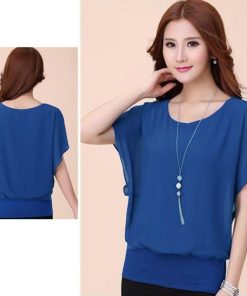シャツ・ブラウス | レディース シフォンブラウス 半袖 無地 ラウンドネック ドルマンスリーブ トップス