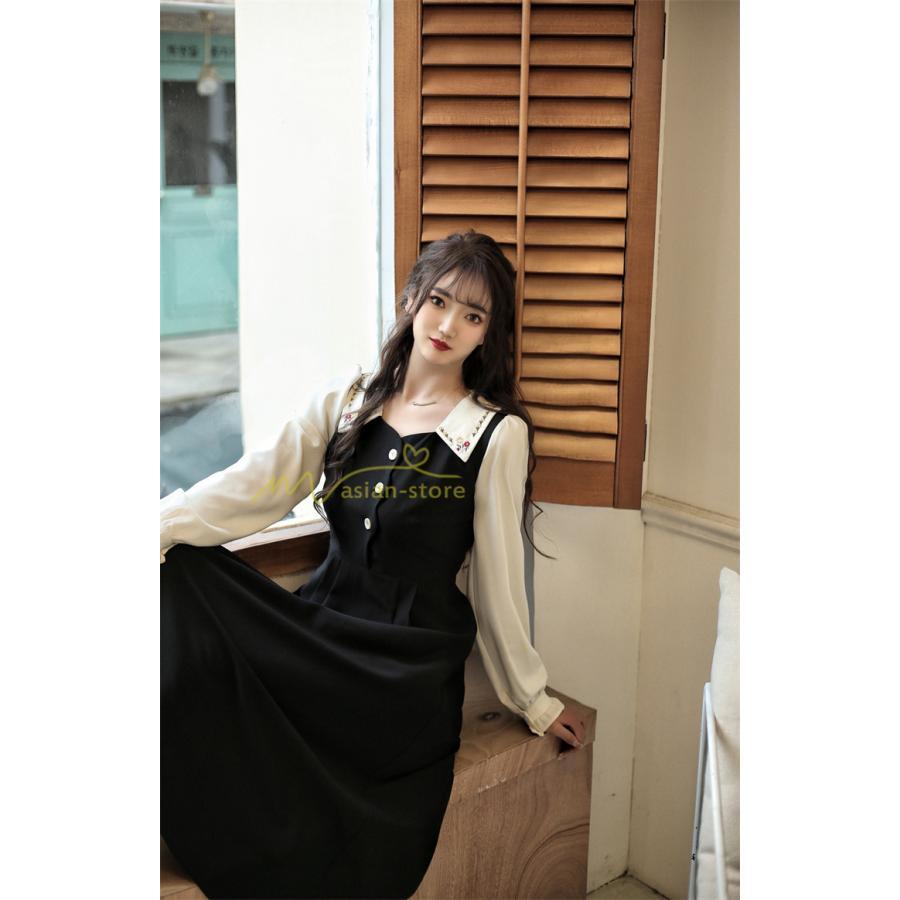 マキシ | ドッキングワンピース 秋 レディース 長袖ワンピ 切替 フェイク レイヤード風 重ね着風 Aラインワンピース 着痩せ ワンピース 可愛い 大人 二次会 30代40代