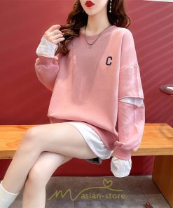 パーカー | トレーナー Tシャツ ロングT レディース 長袖 重ね着風 秋 冬 プルオーバー 可愛い オーバーサイズ ビッグシルエット 韓国ファッション 大きいサイズ