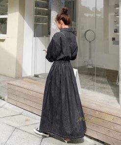 マキシ | ワンピース デニムワンピース 長袖 シャツワンピース デニムシャツ ジャケット 前開き 無地 Aラインワンピ ロングワンピ 可愛い 20代30代40代 ワンピ スリム