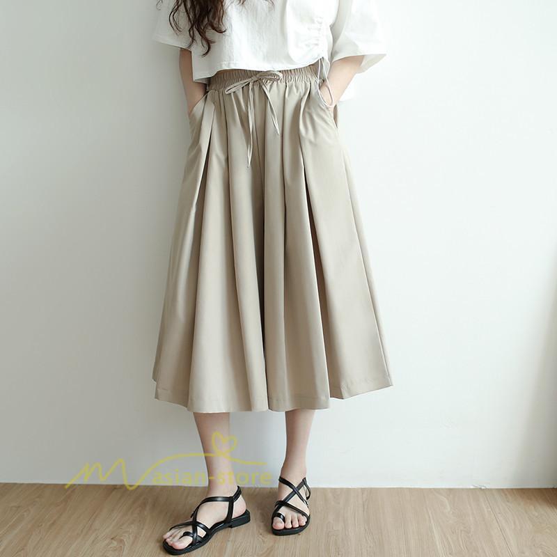 ワイドパンツ | ガウチョパンツレディース スカンツ スカーチョ リラックスパンツ 無地 ウエストゴム ゆったり シンプル 体型カバー おしゃれ ガウチョ ボトムス