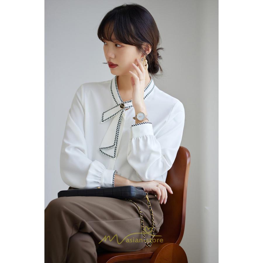 シャツ・ブラウス | ブラウス レディース 長袖 50代 白 シャツ ゆったり トップス きれいめ フォーマル 上品 フェミニン 高品質 20代 スカーフタイ 40代 通勤 シフォン OL 30代