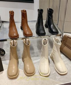 ショートブーツ | ブーツ レディース グランドトゥ 痛くない 歩きやすい 疲れない 滑りにくい 履きやすい ブラック オフホワイト カーキ ブラウン 22.5cm-25cm 黒