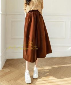 スカート | ロングミモレ丈 Aラインフレアビロードウエストゴム ハイウエスト 秋冬 無地 ゆったり 大人 通学通勤 エレガント