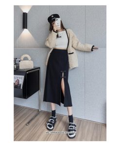 スカート | ニットレディース ボトムス  ロング 秋冬 40代 50代 暖か コーデ 送料無料 スリット 着痩せ 韓国ファッション セクシー ハイウエスト Aライン