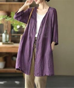 カーディガン | レディース リネン 麻混 ロング 春 秋 ゆったり 7分袖 40代 50代 無地 4色 冷え防止 透け感 羽織 初秋 30代 秋大きいサイズ 20代