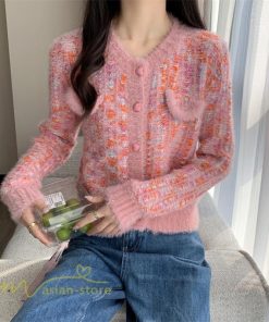 カーディガン | 2022秋冬ニットショート丈 アウター レディース ニット セーター 長袖 羽織り フロントボタン 通学通勤 ピンク 20代40代 トップス 可愛い