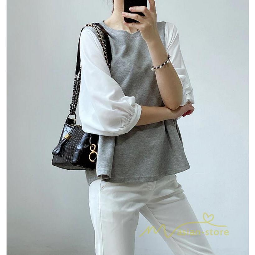 tシャツ・カットソー | 長袖ブラウス レディース Tシャツ 秋物 切替ブラウス 切替Tシャツ トップス 七分袖 長袖 夏秋物 ドッキングTシャツ 20代30代 長袖Tシャツ ドッキングブラウス