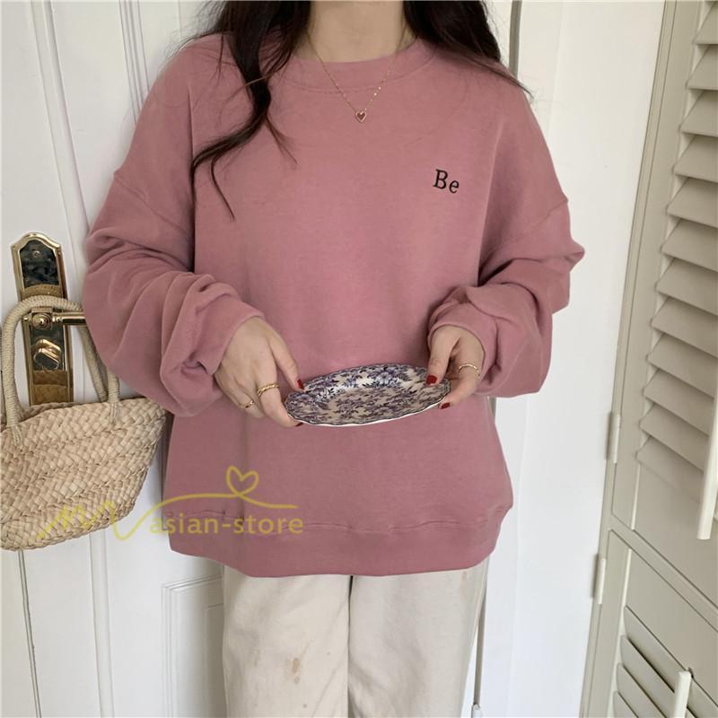 パーカー | トレーナー 長袖 刺繍 レディース スウェット 長袖トレーナー シンプル 20代 30代 フリーサイズ 7色 カジュアル ゆったり コーデ 秋冬 大人 50代 40代
