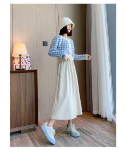 スカート | Pu秋冬 合皮ロングウエストゴム Aラインゆったり 体型カバー ハイウエスト 大人 無地 通学通勤 フレア 広い幅 可愛い