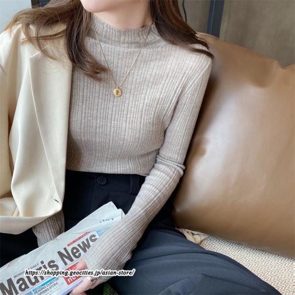 ニット・セーター | カットソー ニット レディース リブニット 長袖 秋冬 春 トップス スリム ストレッチ インナー 無地 プルオーバー 着痩せ 長袖ニット 通学通勤 長袖カットソー