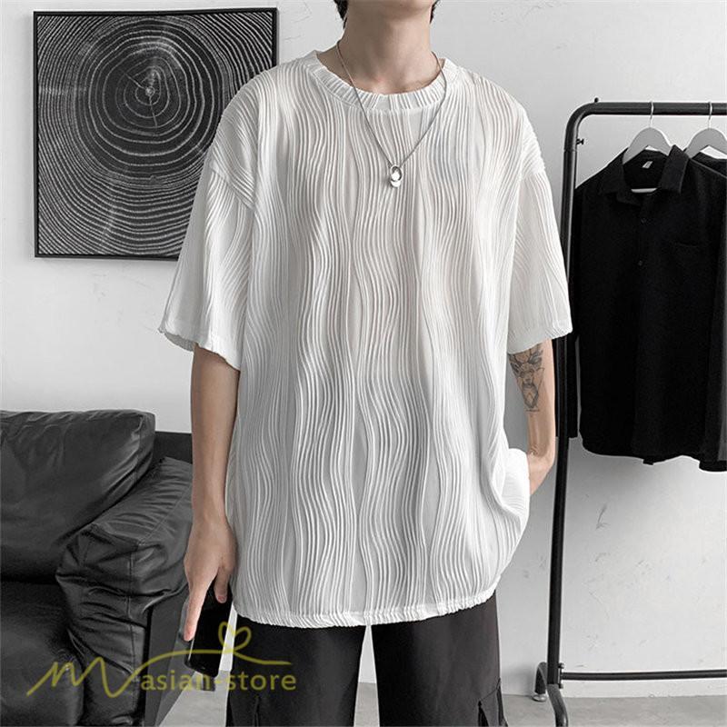 Tシャツ | Tシャツ メンズ カットソー 半袖丸首 シンプル ストライプ 夏新作 カッコウイイ メンズスタイル 上品 半袖 白 カジュアル 黒 クルーネック