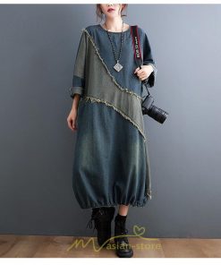 デニムワンピース | デニム ワンピース 春 秋 長袖 レディース カジュアル ひざ下 ミモレ丈 ゆったり 体型カバー ワンピ おしゃれ ワンピース 可愛い 大きいサイズ