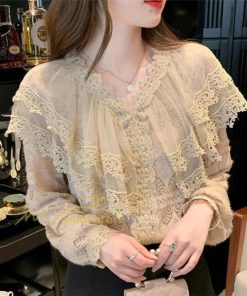 シャツ・ブラウス | ブラウス レディース きれいめ 40代 春秋新作 オシャレブラウス 無地シャツ 長袖トップス レースvネックブラウス 大人 50代 シャツ30代 ゆったり 通勤 夏物