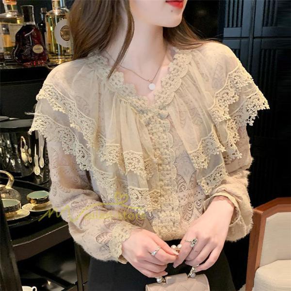 シャツ・ブラウス | ブラウス レディース きれいめ 40代 春秋新作 オシャレブラウス 無地シャツ 長袖トップス レースvネックブラウス 大人 50代 シャツ30代 ゆったり 通勤 夏物