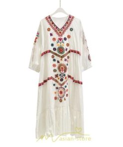 マキシ | ワンピ ワンピース ロング丈 七分袖 レディース 大人 おしゃれ きれいめ お出かけ 大人可愛い 白 青 赤 春夏秋 旅行 20代30代40代 民族風 オレンジ 海