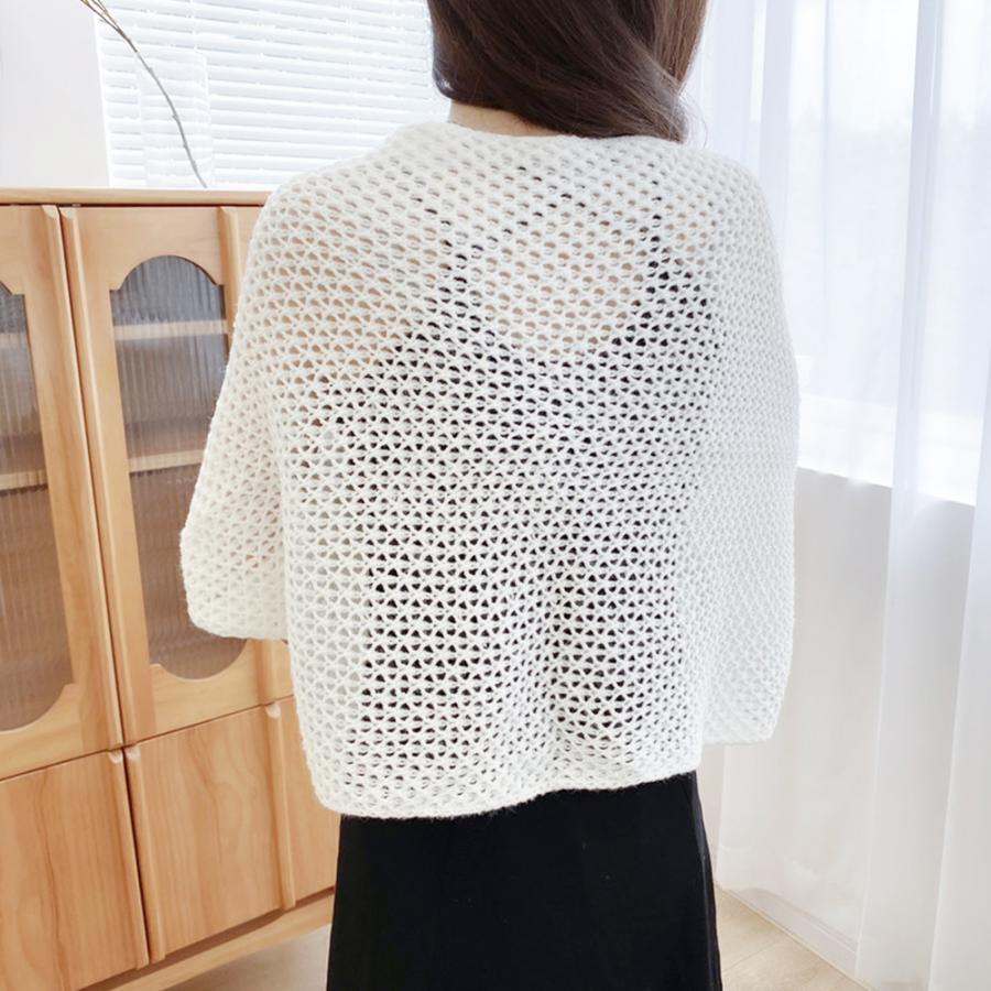 透かし編みトップス | ニットカーディガン レディース ショール