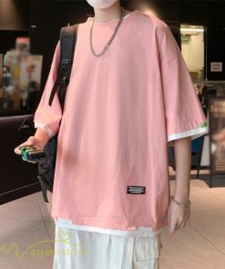 Tシャツ | メンズ 夏物 半袖 五分袖 フェイク レイヤード 重ね着風 無地 おしゃれ プルオーバー オーバーサイズ カジュアル 30代 20代 40代 ゆったり 男性着