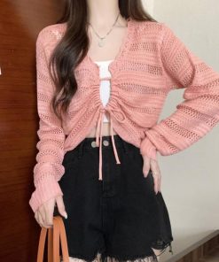 透かし編みトップス | フロントドロストニットトップスレディース